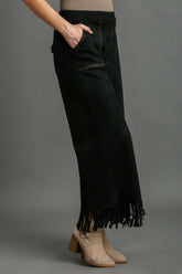 Plus Size Black Suede Fringe Hem Wide Leg Pants, Pants, $ 61.00, A Moment Of Now™